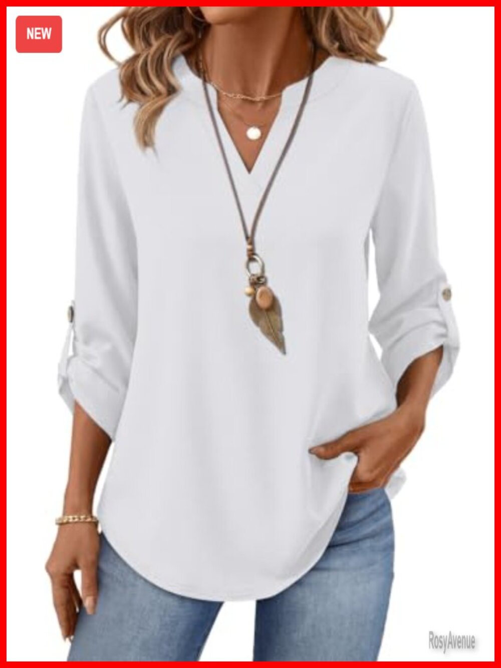 XIEERDUO 3/4 Sleeve V Neck Button Side Blouse Business Casual Loose Fit